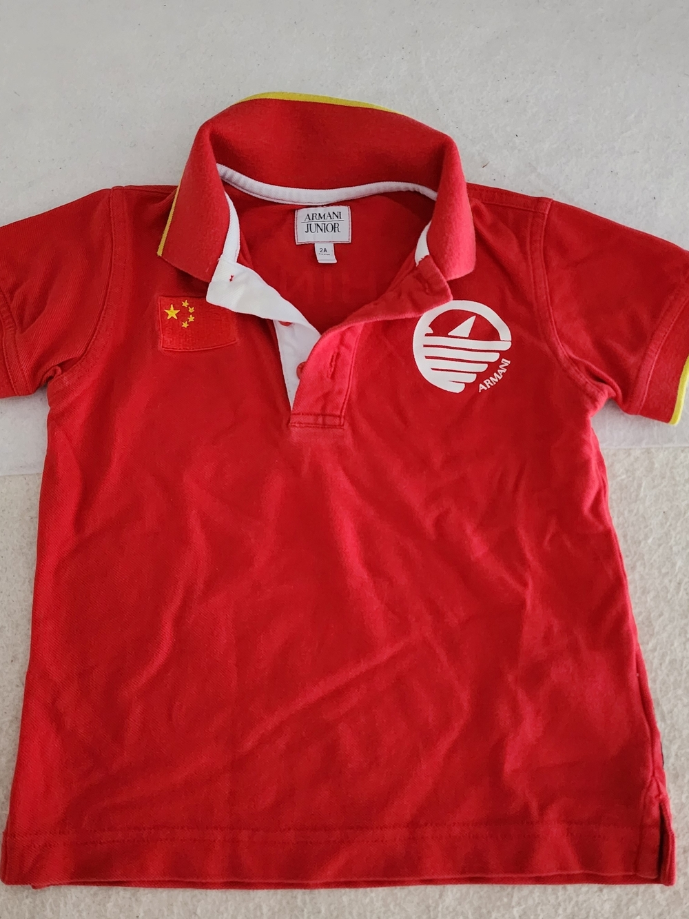 Armani Junior Polo Kids 2A Red China Flag Cotton Designer Luxury